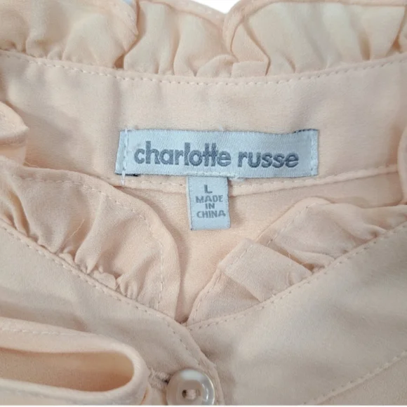 Charlotte Russe Women's Beige Sleeveless Ruffles Designs Button  Blouse L - Picture 7 of 10